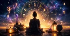 Mystical numerology destiny number chart with glowing numbers, spiritual symbols, and cosmic energy representing life purpose and soul destiny.